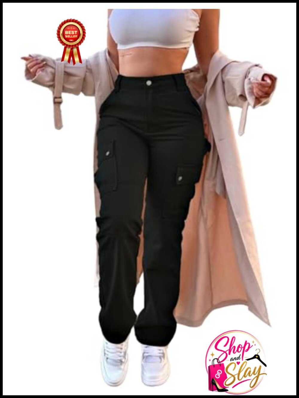 High Waisted Cargo Pants Straight Leg Stretch Casual Work Pants